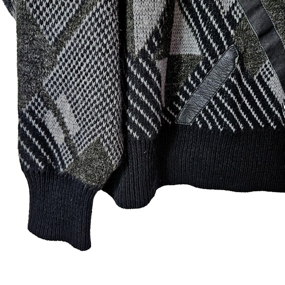 Palmero Men's Vintage Grandpacore Black Sweater LARGE Faux Leather Hipster Cosby - Picture 5 of 8